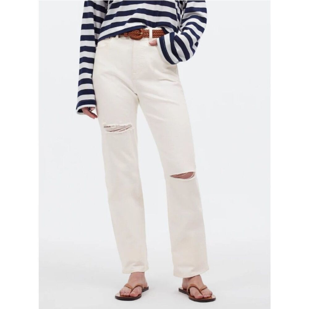 NWOT MADEWELL The '90s Straight Jean Distressed Tile White in Size 30T